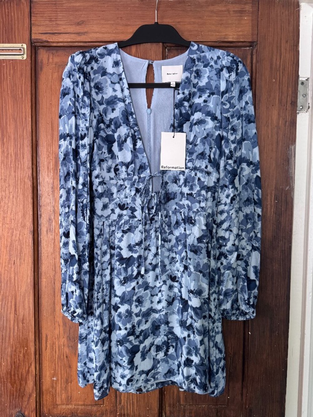 Reformation Blue Floral Long Sleeve Mini Dress 2 NWT